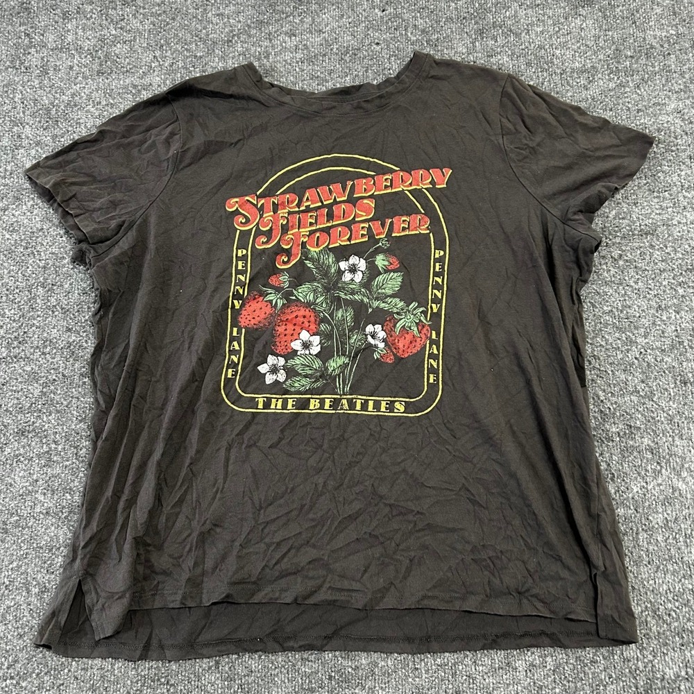 The Beatles T-Shirt Womens Size 1X Black Strawberry Fields Forever Graphic Tee